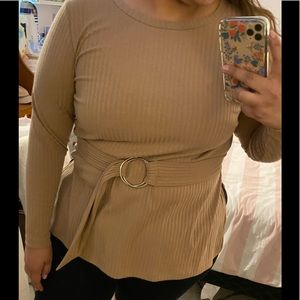 Eloquii tan sweater with belt